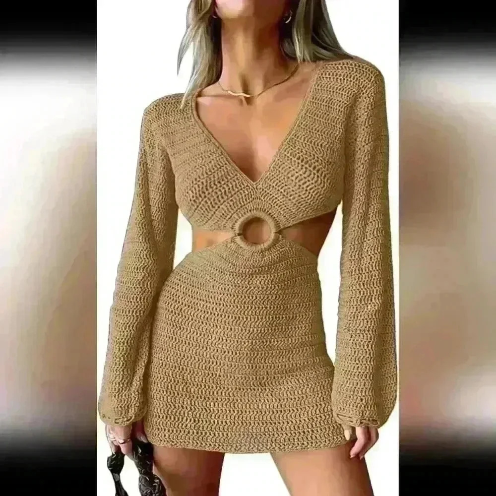 LILLUSORY Sexy crochet beach dress in Tan size Large *Brand new with tag…